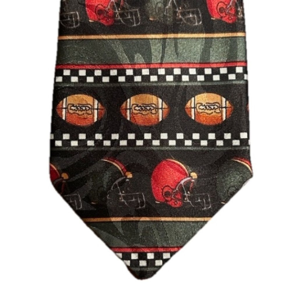 Steven Harris Football Helmet Novelty Tie Red Black Green Checkered Handmade 90s